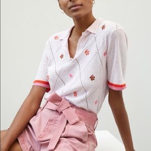 Anthropologie Kule Pink Knit Floral Polo